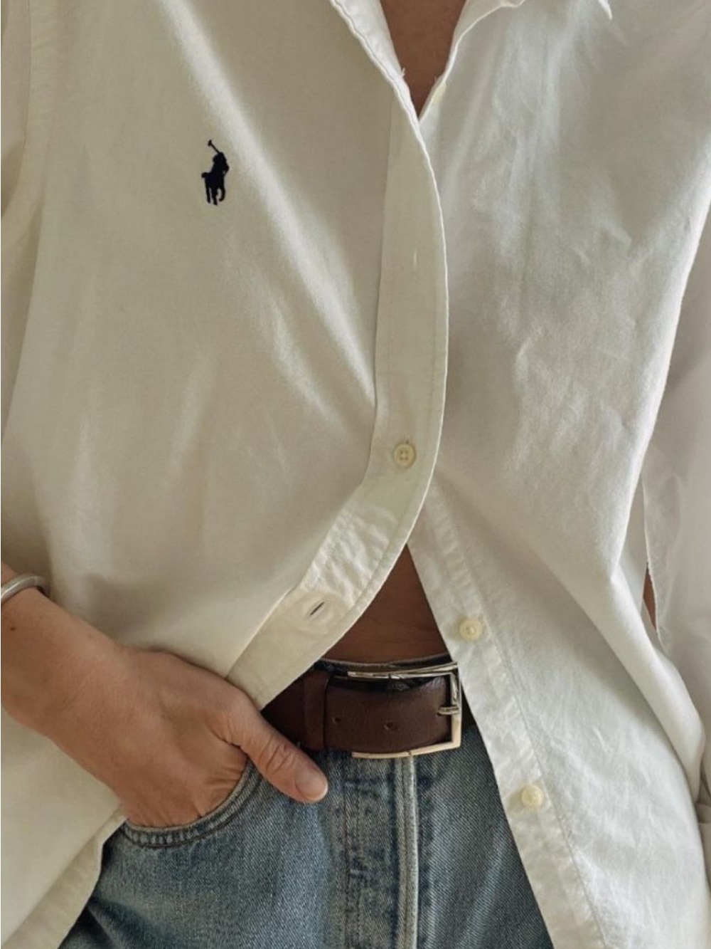 White Ralph Lauren Button Down Navy Pony